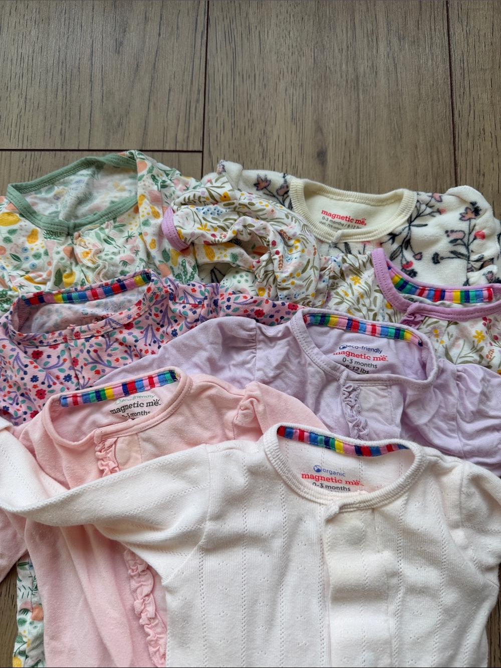 Magnetic Me Lot of 7 Foot One Piece Button Pajamas Baby Girl 0-3 Months Pink